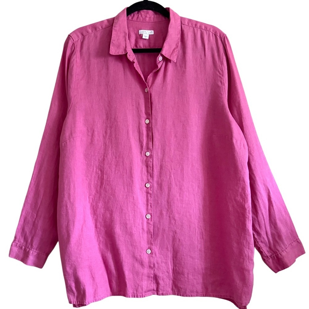 J. JILL 100% Linen Minimalist Casual Relaxed-Fit Button Down Essential Shirt XL